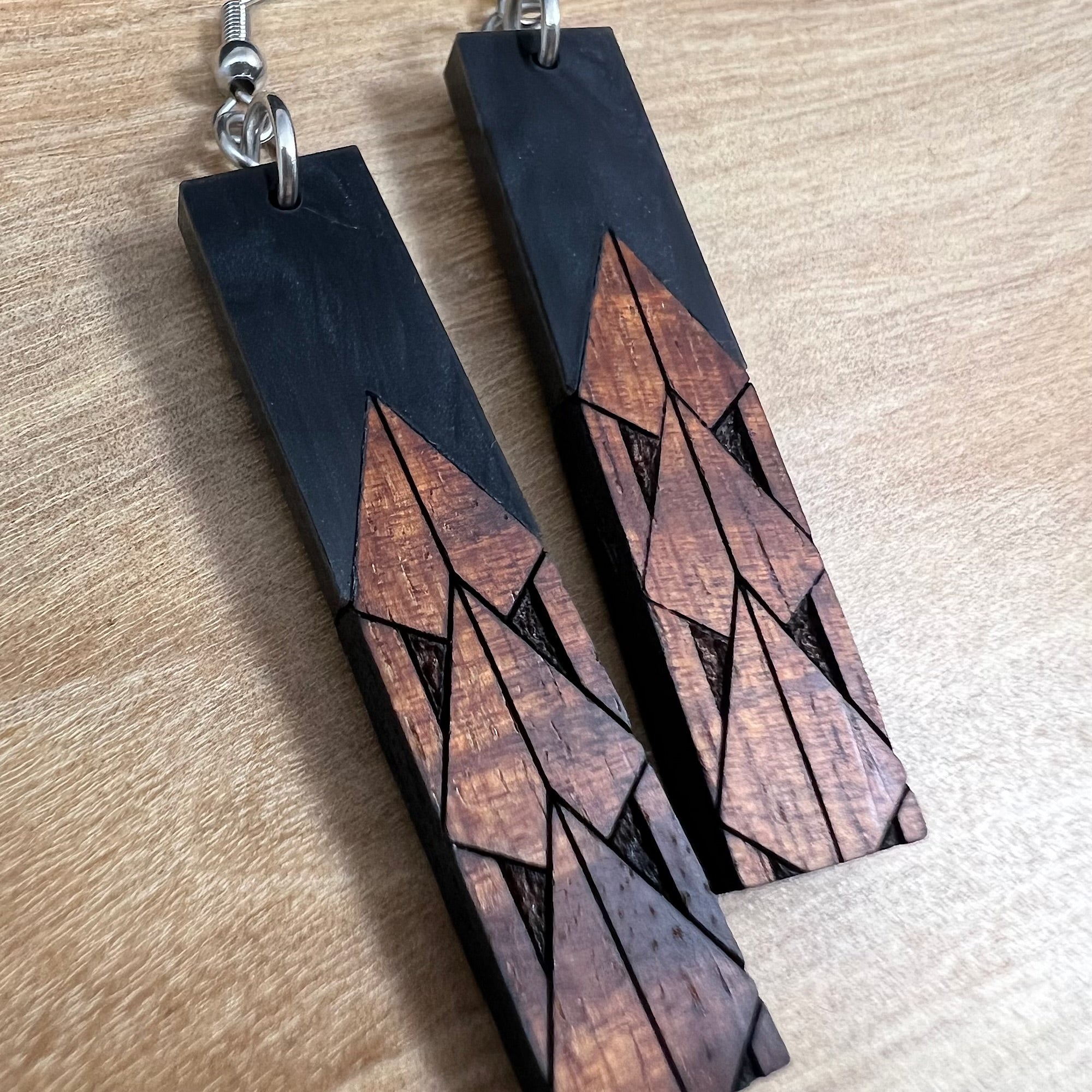 Koa wood and Acrylic Maka Ihe Earrings