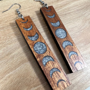 Koa and Resin Moon Phase Earrings