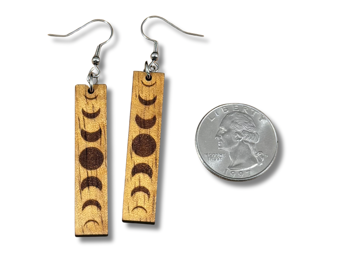 Koa Moon Phase Earrings (short)