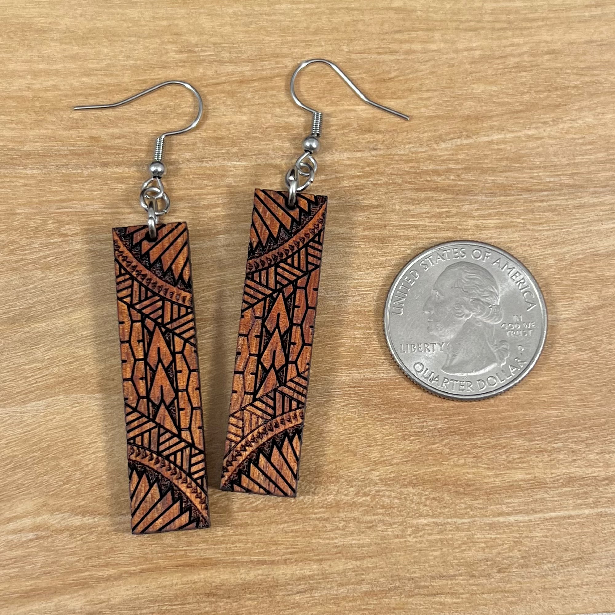 Engraved Koa Earrings (short)