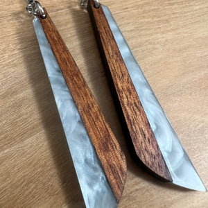 Acrylic and Koa Wood Earrings Light Blue Pearl