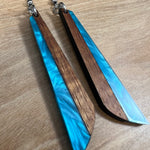 Load image into Gallery viewer, Acrylic and Koa Wood Earrings Blue Pearl
