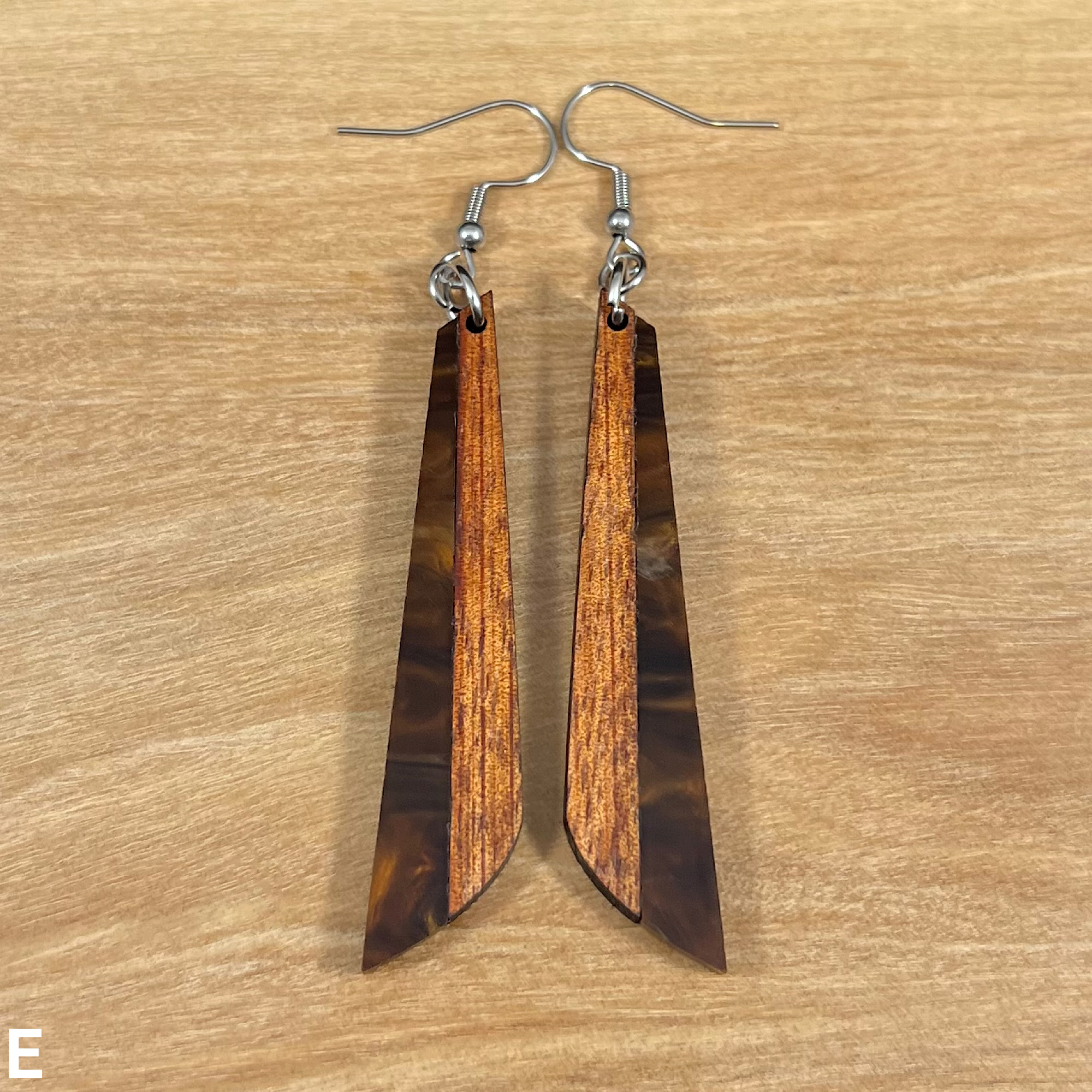 Acrylic and Koa Wood Earrings Mocha Pearl