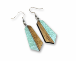 Load image into Gallery viewer, Acrylic and Koa Wood Earrings Apple Green Pearl
