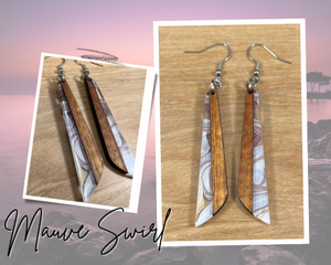 Acrylic and Koa Wood Earrings Mauve Swirl