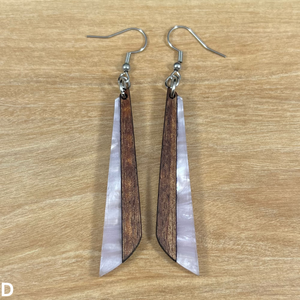 Acrylic and Koa Wood Earrings Light Pink Pearl