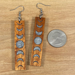 Koa and Resin Moon Phase Earrings