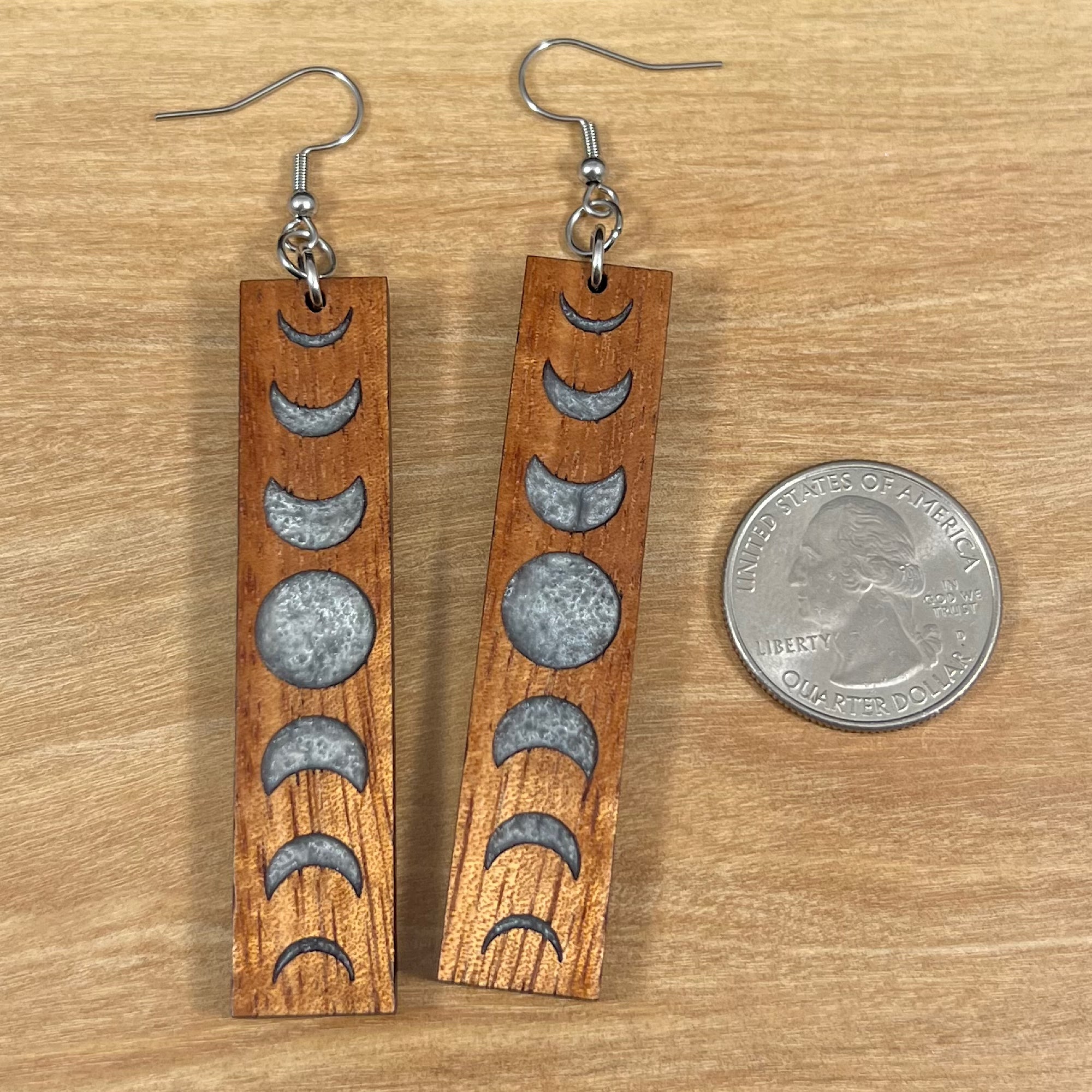 Koa and Resin Moon Phase Earrings