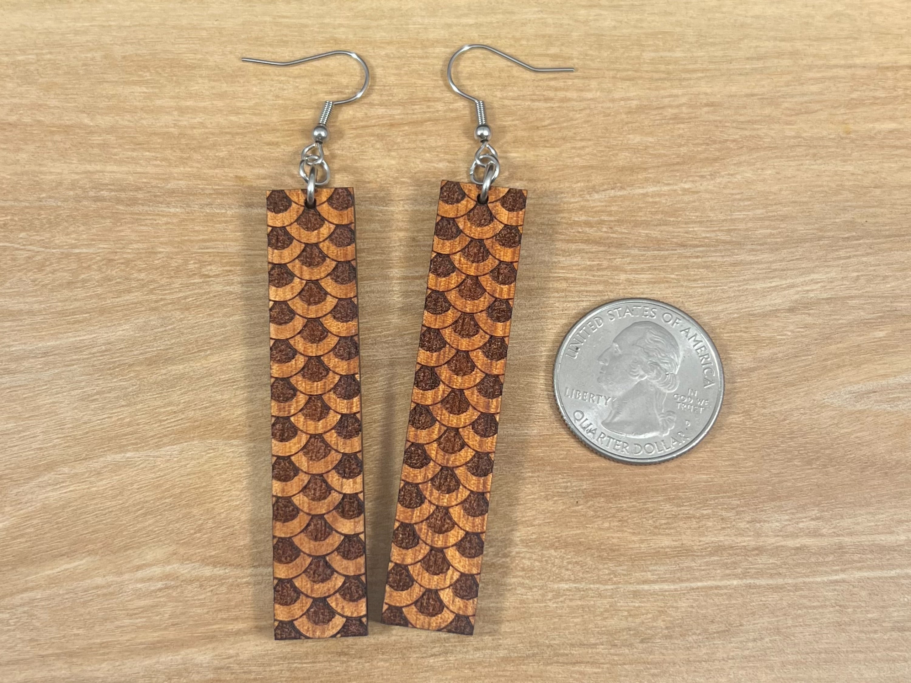 Engraved Koa Fish Scale Earrings