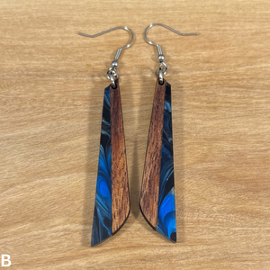 Acrylic and Koa Wood Earrings Blue Swirl