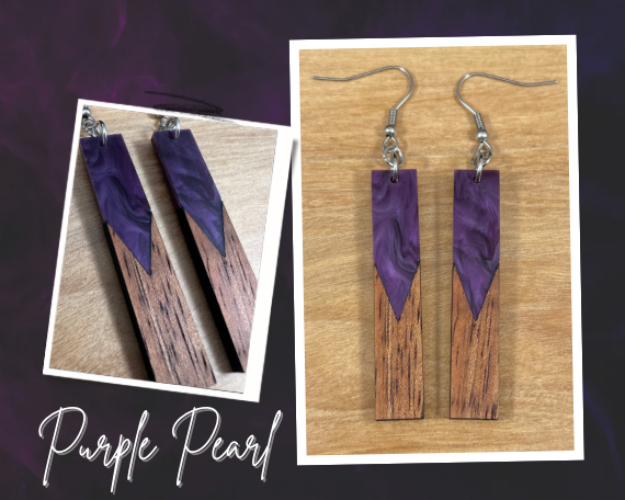 Acrylic and Koa Wood Earrings Purple Pearl