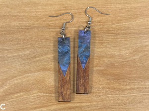 Acrylic and Koa Wood Earrings Purple Starry Sky