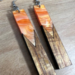 Load image into Gallery viewer, Acrylic and Koa Wood Earrings Orange Pearl
