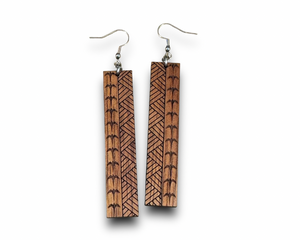 Engraved Koa Iwa and lauhala Earrings