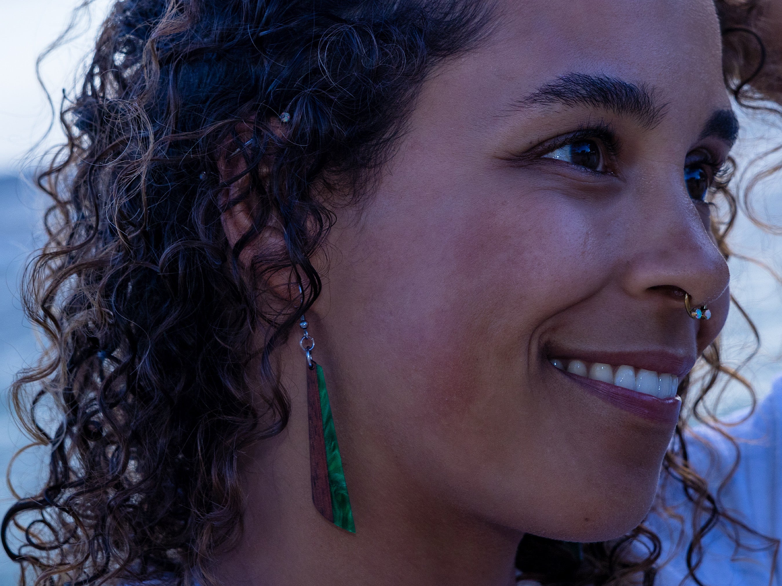 Acrylic and Koa Wood Earrings Green Pearl