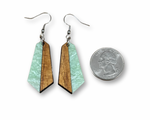 Load image into Gallery viewer, Acrylic and Koa Wood Earrings Apple Green Pearl
