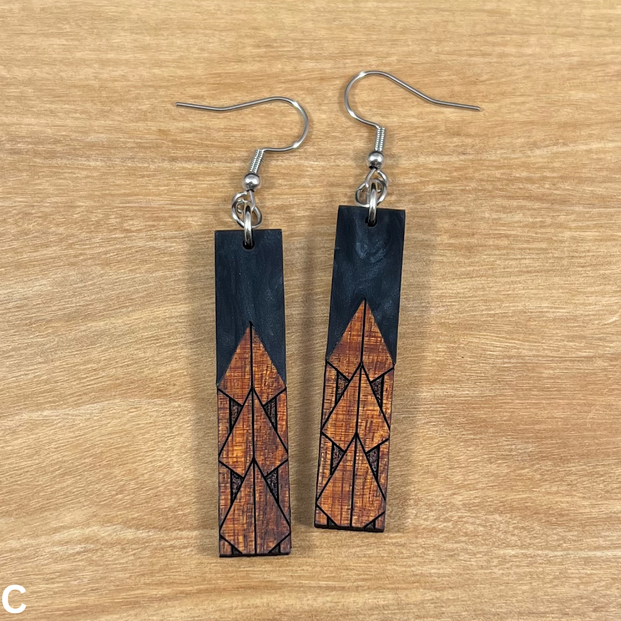 Koa wood and Acrylic Maka Ihe Earrings