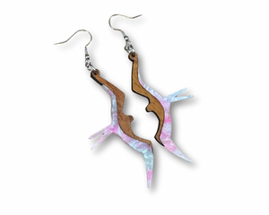 Koa and Acrylic Iwa Bird Earrings