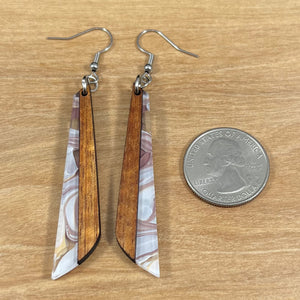 Acrylic and Koa Wood Earrings Mauve Swirl