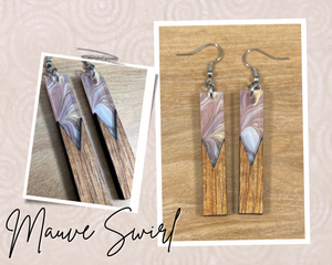 Acrylic and Koa Wood Earrings Mauve Swirl