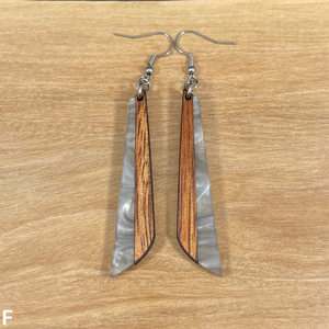 Acrylic and Koa Wood Earrings Gray Pearl