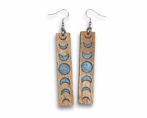 Koa and Resin Moon Phase Earrings