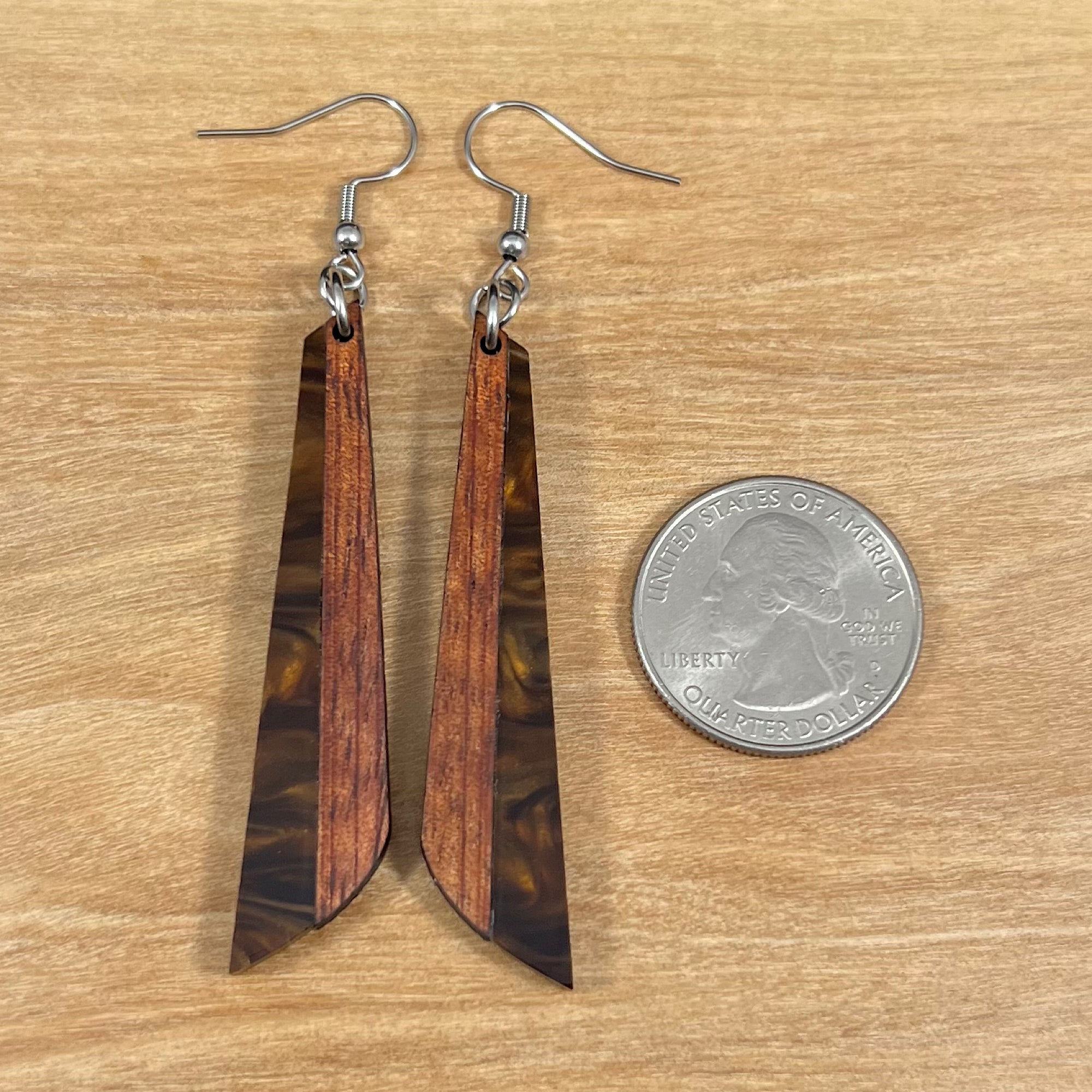 Acrylic and Koa Wood Earrings Mocha Pearl