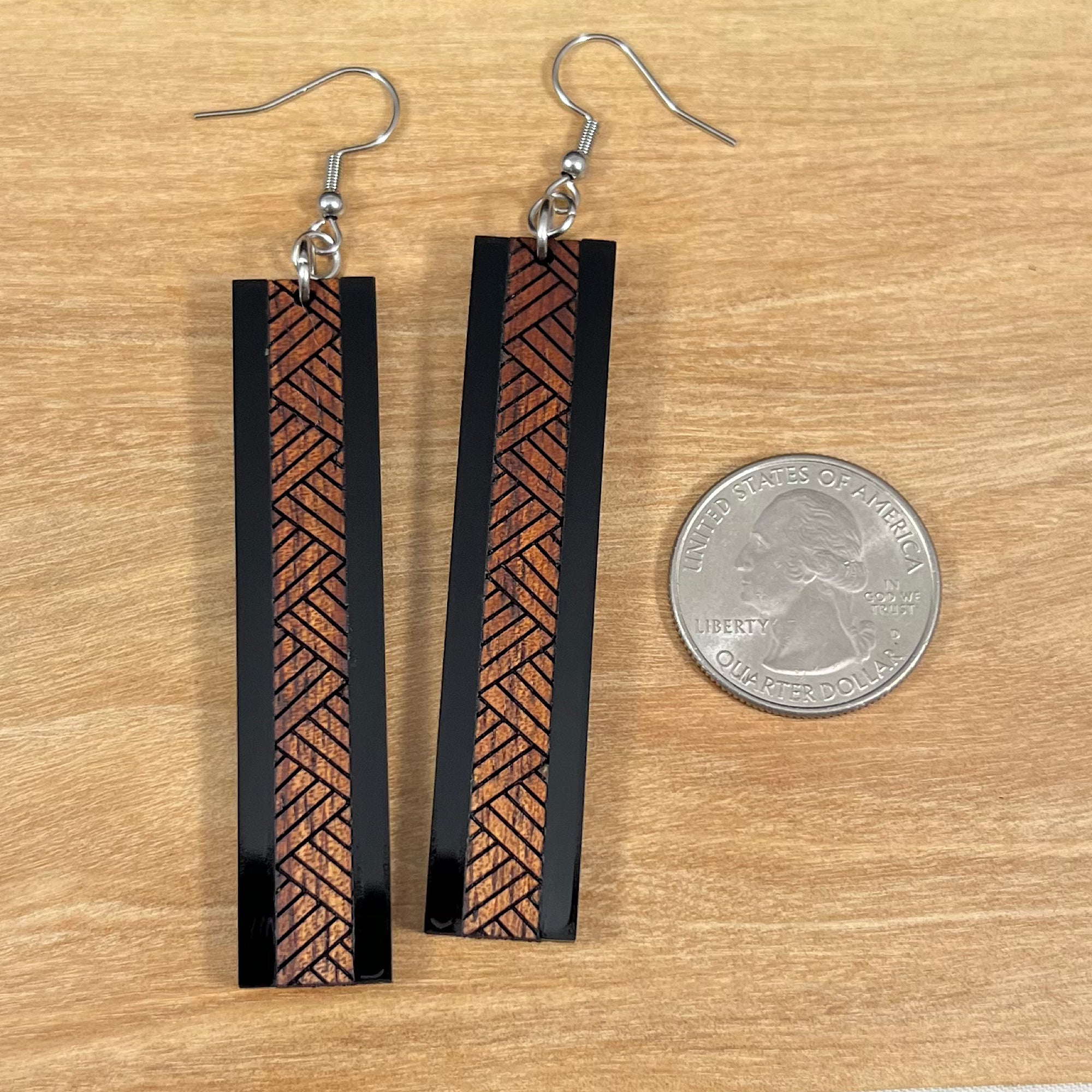 Koa wood and Acrylic Lauhala Earrings