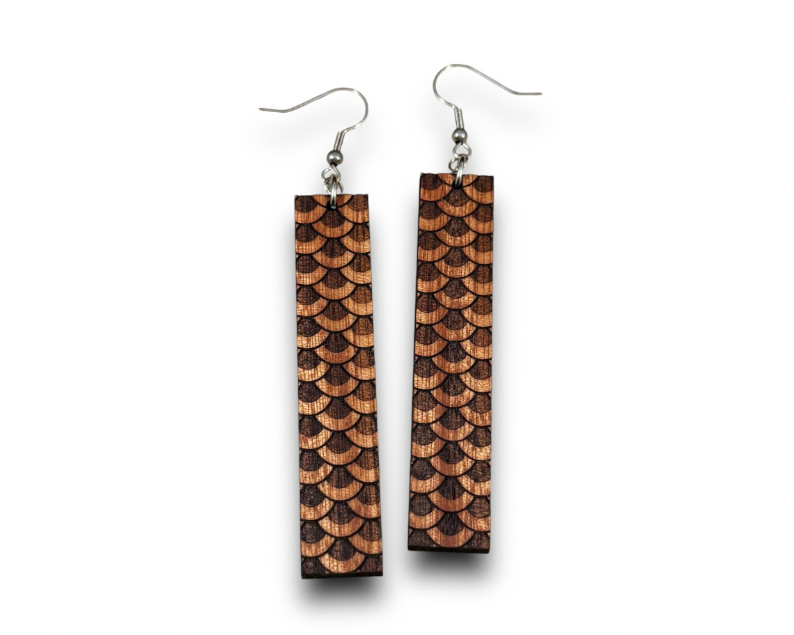 Engraved Kamani Fish Scale Earrings