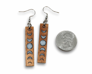 Koa and Resin Moon Phase Earrings (short)