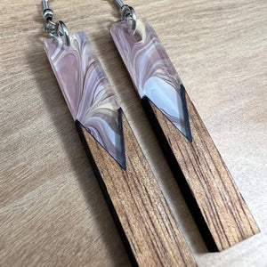 Acrylic and Koa Wood Earrings Mauve Swirl