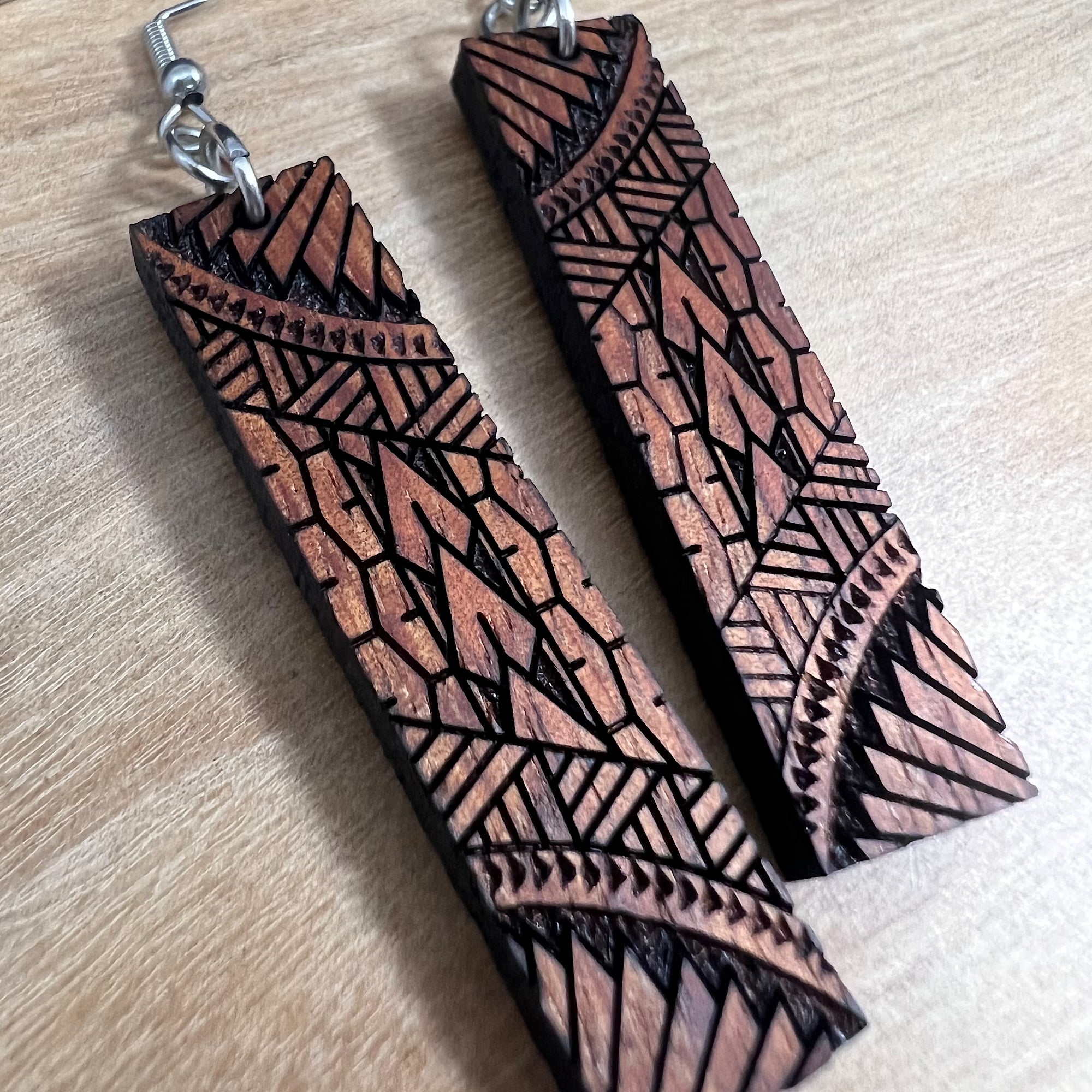 Engraved Koa Earrings (short)