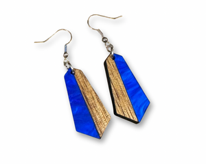 Acrylic and Koa Wood Earrings Ocean Blue Pearl