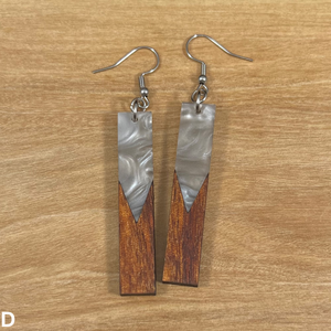 Acrylic and Koa Wood Earrings Gray Pearl