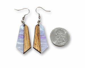 Acrylic and Koa Wood Earrings Ice Queen Pearl