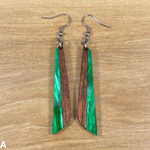 Load image into Gallery viewer, Acrylic and Koa Wood Earrings Green Pearl
