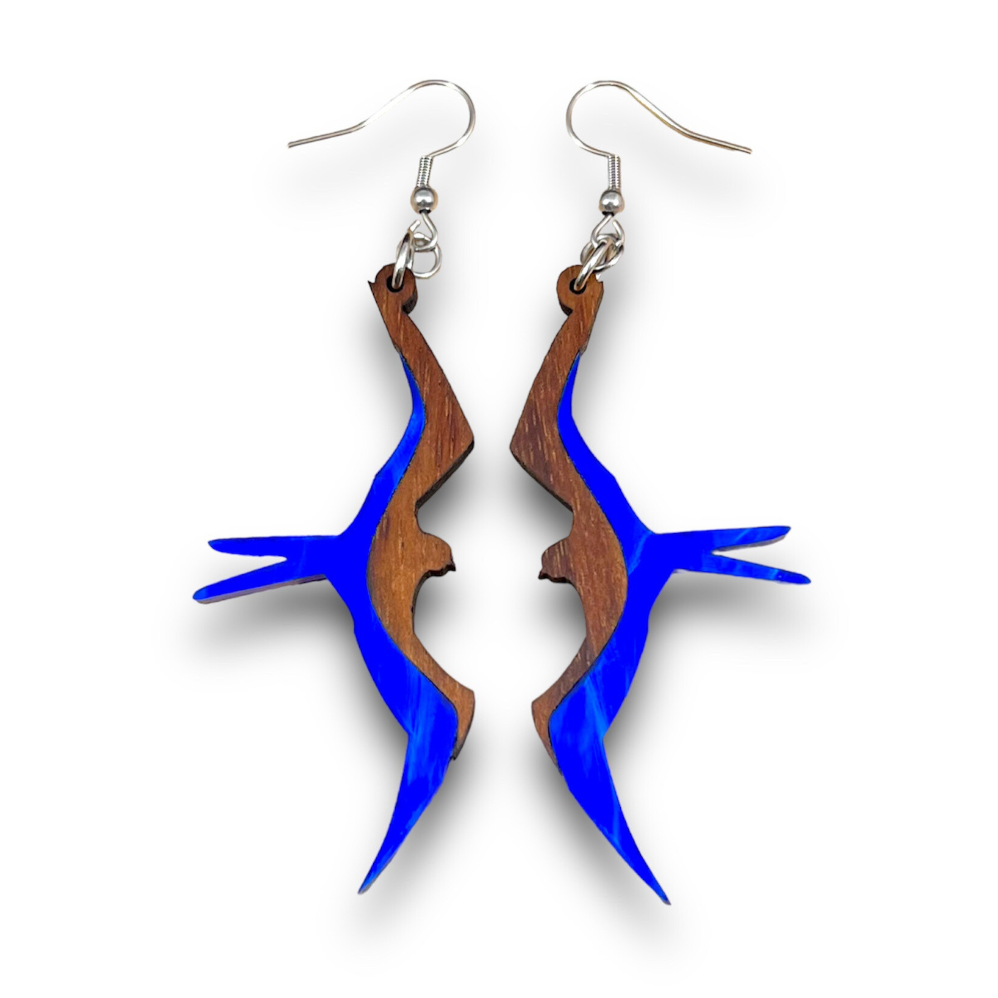 Koa and Acrylic Iwa Bird Earrings