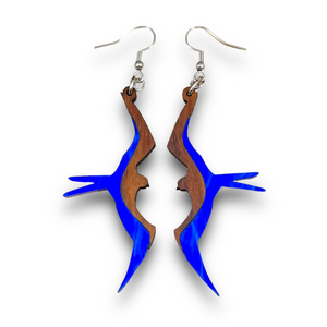 Koa and Acrylic Iwa Bird Earrings