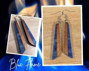 Acrylic and Koa Wood Earrings Blue Flame