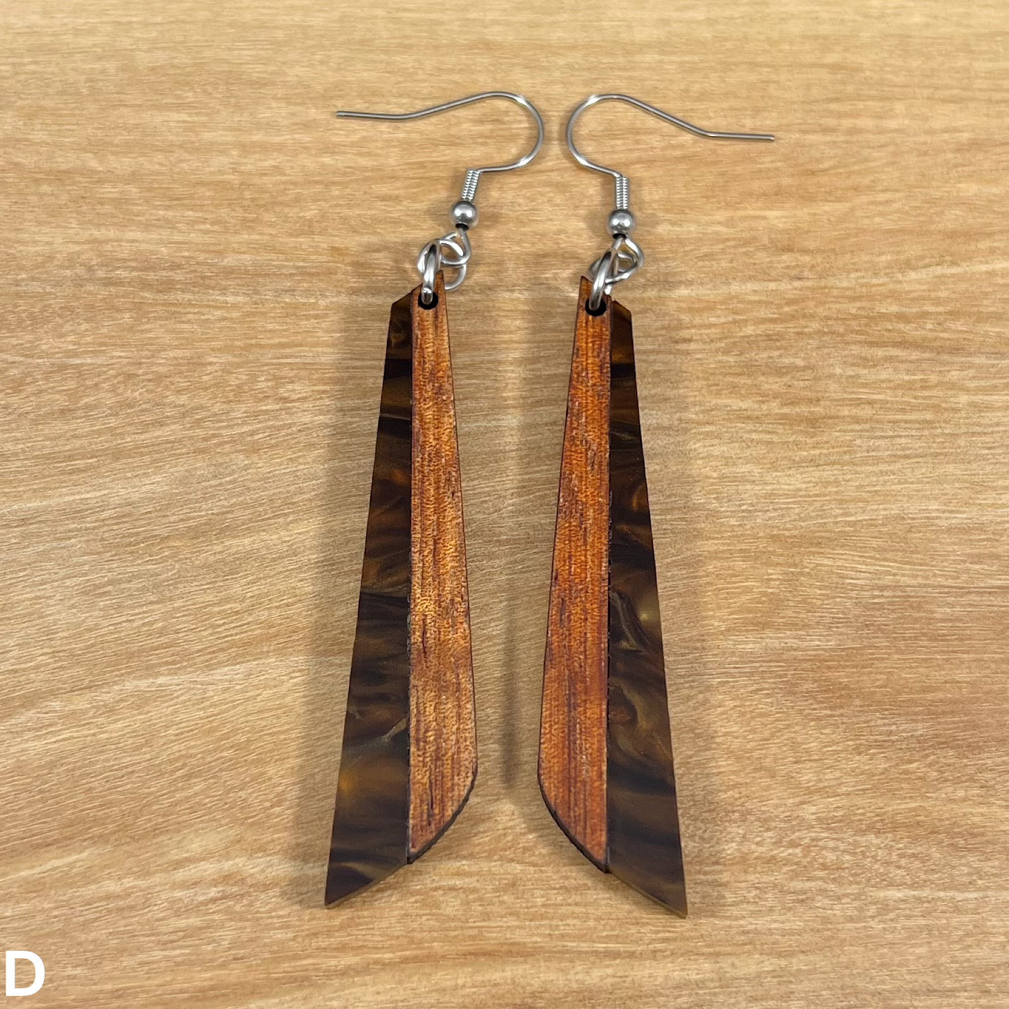 Acrylic and Koa Wood Earrings Mocha Pearl