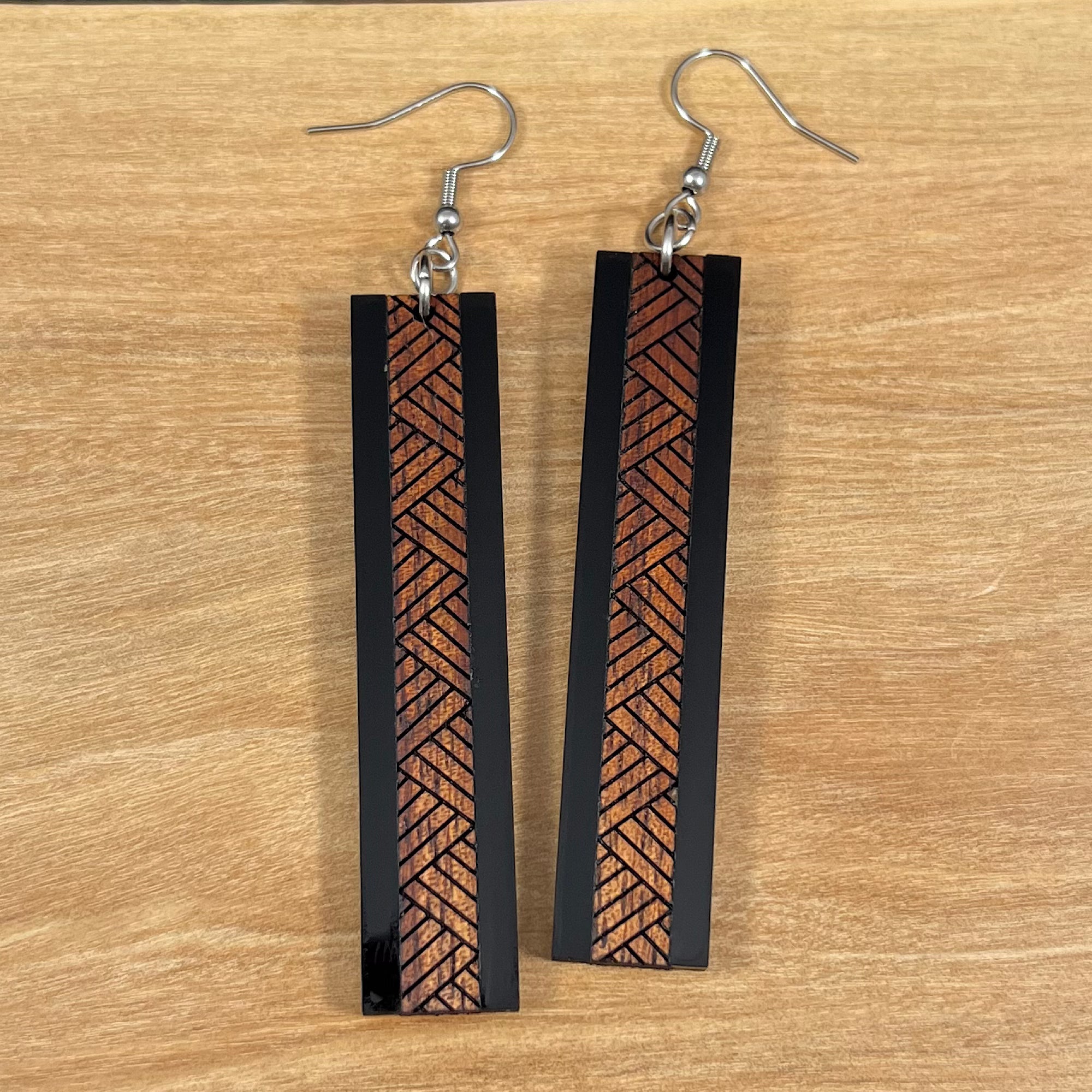 Koa wood and Acrylic Lauhala Earrings