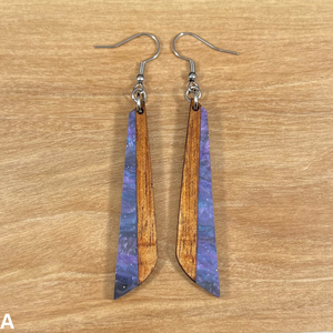 Acrylic and Koa Wood Earrings Purple Starry Sky