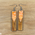 Load image into Gallery viewer, Acrylic and Koa Wood Earrings Orange Pearl
