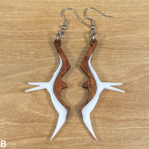 Koa and Acrylic Iwa Bird Earrings