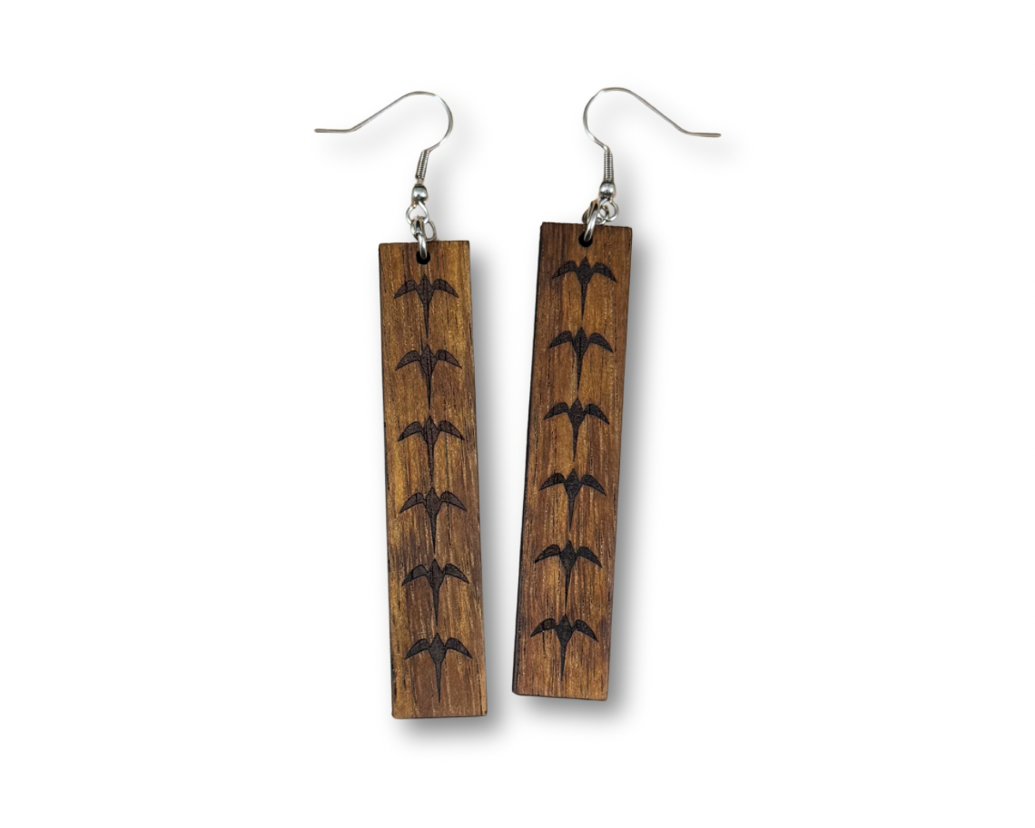 Engraved Koa Iwa Earrings