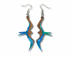 Koa and Acrylic Iwa Bird Earrings