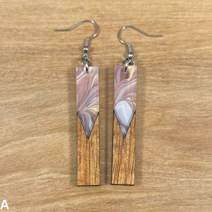 Acrylic and Koa Wood Earrings Mauve Swirl