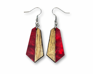 Acrylic and Koa Wood Earrings Red Pearl