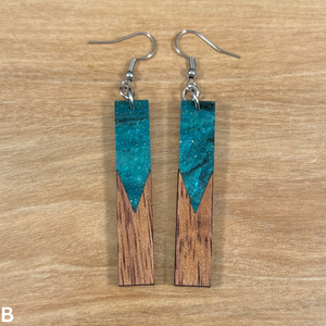 Acrylic and Koa Wood Earrings Emerald Starry Sky