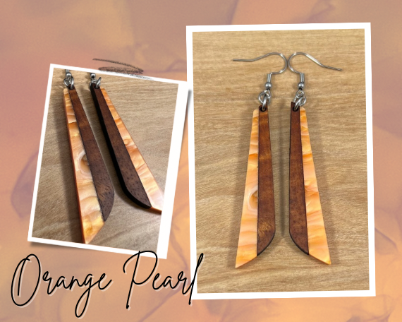 Acrylic and Koa Wood Earrings Orange Pearl